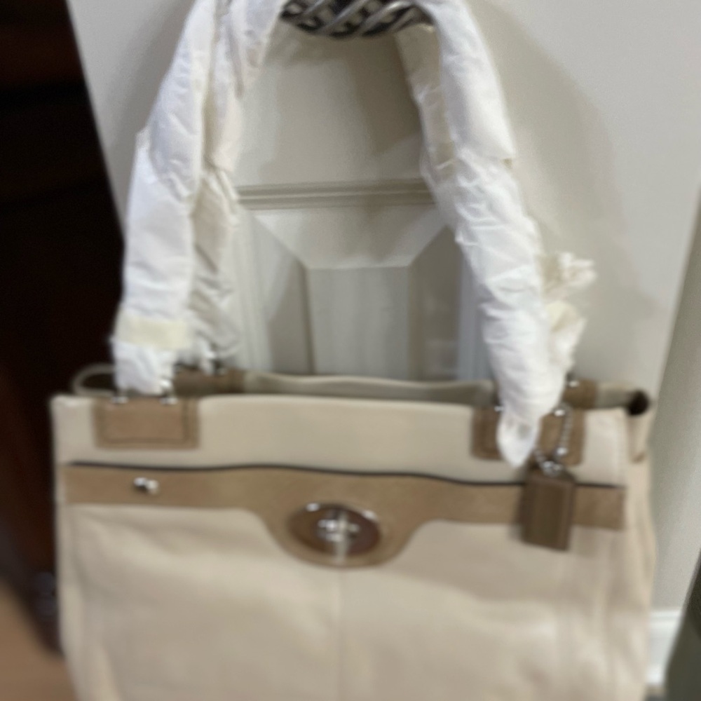 Coach Cream and Tan Tote Bag